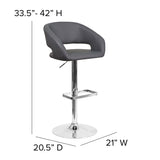 Contemporary Gray Vinyl Adjustable Height Barstool with Rounded Mid-Back and Chrome Base