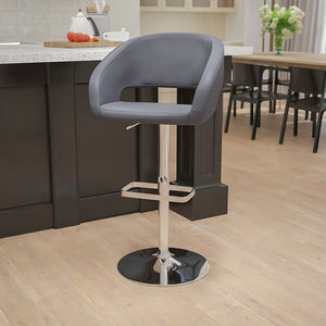 Contemporary Gray Vinyl Adjustable Height Barstool with Rounded Mid-Back and Chrome Base by Office Chairs PLUS