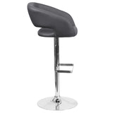 Contemporary Gray Vinyl Adjustable Height Barstool with Rounded Mid-Back and Chrome Base
