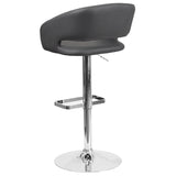 Contemporary Gray Vinyl Adjustable Height Barstool with Rounded Mid-Back and Chrome Base