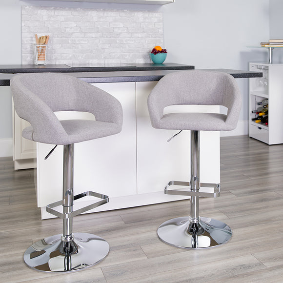 Contemporary Gray Fabric Adjustable Height Barstool with Rounded Mid-Back and Chrome Base by Office Chairs PLUS