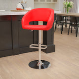 Contemporary Red Vinyl Adjustable Height Barstool with Rounded Mid-Back and Chrome Base by Office Chairs PLUS