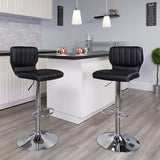 Contemporary Black Vinyl Adjustable Height Barstool with Vertical Stitch Back and Chrome Base CH-132330-BK-GG