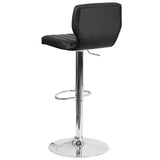 Contemporary Black Vinyl Adjustable Height Barstool with Vertical Stitch Back and Chrome Base 