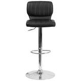 Contemporary Black Vinyl Adjustable Height Barstool with Vertical Stitch Back and Chrome Base 