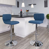 Contemporary Blue Fabric Adjustable Height Barstool with Vertical Stitch Back and Chrome Base by Office Chairs PLUS
