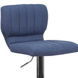 Contemporary Blue Fabric Adjustable Height Barstool with Vertical Stitch Back and Chrome Base