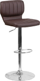 Contemporary Brown Vinyl Adjustable Height Barstool with Vertical Stitch Back and Chrome Base