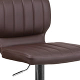 Contemporary Brown Vinyl Adjustable Height Barstool with Vertical Stitch Back and Chrome Base 