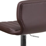 Contemporary Brown Vinyl Adjustable Height Barstool with Vertical Stitch Back and Chrome Base 