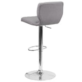 Contemporary Gray Fabric Adjustable Height Barstool with Vertical Stitch Back and Chrome Base