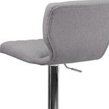 Contemporary Gray Fabric Adjustable Height Barstool with Vertical Stitch Back and Chrome Base