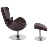 Egg Series Brown LeatherSoft Side Reception Chair with Ottoman