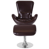 Egg Series Brown LeatherSoft Side Reception Chair with Ottoman