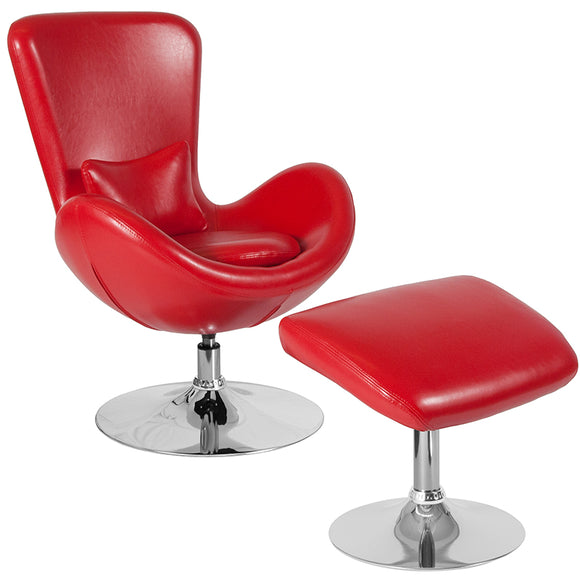Egg Series Red LeatherSoft Side Reception Chair with Ottoman by Office Chairs PLUS