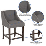 Carmel Series 24" High Transitional Walnut Counter Height Stool with Accent Nail Trim in Dark Gray Fabric