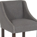 Carmel Series 24" High Transitional Walnut Counter Height Stool with Accent Nail Trim in Dark Gray Fabric