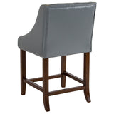 Carmel Series 24" High Transitional Walnut Counter Height Stool with Nail Trim in Light Gray LeatherSoft