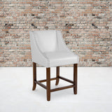 Carmel Series 24" High Transitional Walnut Counter Height Stool with Nail Trim in White LeatherSoft by Office Chairs PLUS