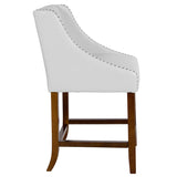 Carmel Series 24" High Transitional Walnut Counter Height Stool with Nail Trim in White LeatherSoft