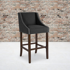 Carmel Series 30" High Transitional Walnut Barstool with Accent Nail Trim in Charcoal Fabric by Office Chairs PLUS