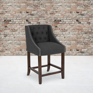 Carmel Series 24" High Transitional Tufted Walnut Counter Height Stool with Accent Nail Trim in Charcoal Fabric by Office Chairs PLUS