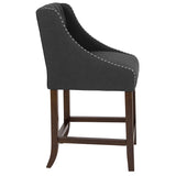 Carmel Series 24" High Transitional Tufted Walnut Counter Height Stool with Accent Nail Trim in Charcoal Fabric
