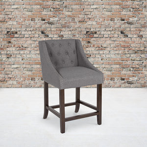 Carmel Series 24" High Transitional Tufted Walnut Counter Height Stool with Accent Nail Trim in Dark Gray Fabric by Office Chairs PLUS