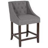 Carmel Series 24" High Transitional Tufted Walnut Counter Height Stool with Accent Nail Trim in Dark Gray Fabric
