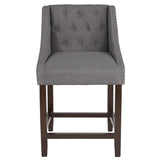 Carmel Series 24" High Transitional Tufted Walnut Counter Height Stool with Accent Nail Trim in Dark Gray Fabric
