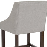 Carmel Series 24" High Transitional Tufted Walnut Counter Height Stool with Accent Nail Trim in Light Gray Fabric