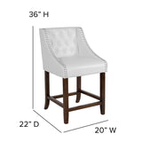 Carmel Series 24" High Transitional Tufted Walnut Counter Height Stool with Accent Nail Trim in White LeatherSoft