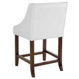 Carmel Series 24" High Transitional Tufted Walnut Counter Height Stool with Accent Nail Trim in White LeatherSoft