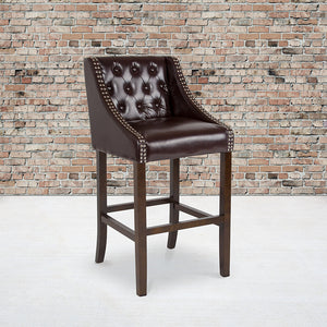 Carmel Series 30" High Transitional Tufted Walnut Barstool with Accent Nail Trim in Brown LeatherSoft by Office Chairs PLUS