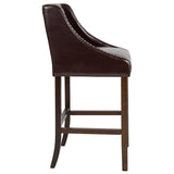 Carmel Series 30" High Transitional Tufted Walnut Barstool with Accent Nail Trim in Brown LeatherSoft