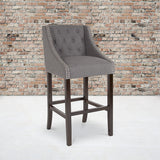Carmel Series 30" High Transitional Tufted Walnut Barstool with Accent Nail Trim in Dark Gray Fabric by Office Chairs PLUS