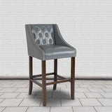Carmel Series 30" High Transitional Tufted Walnut Barstool with Accent Nail Trim in Light Gray LeatherSoft by Office Chairs PLUS