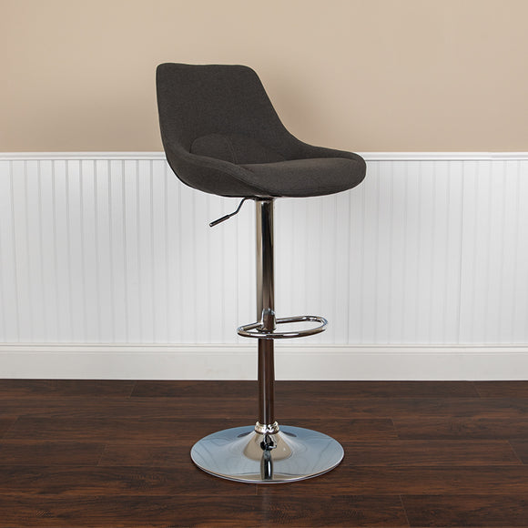 Contemporary Black Fabric Adjustable Height Barstool with Chrome Base by Office Chairs PLUS