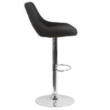 Contemporary Black Fabric Adjustable Height Barstool with Chrome Base