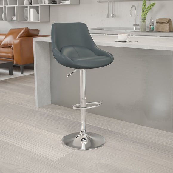 Contemporary Gray Vinyl Adjustable Height Barstool with Chrome Base by Office Chairs PLUS