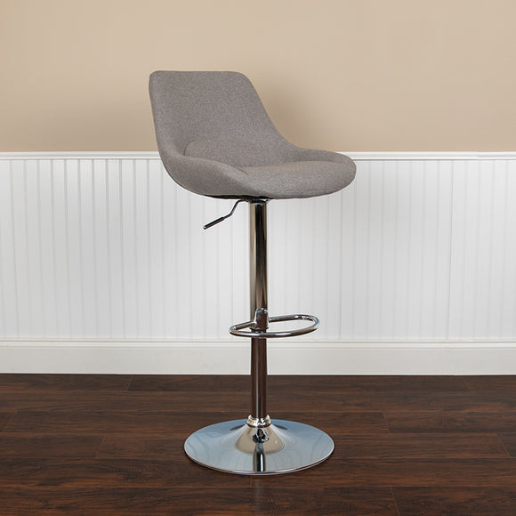 Contemporary Gray Fabric Adjustable Height Barstool with Chrome Base by Office Chairs PLUS
