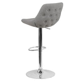 Contemporary Gray Fabric Adjustable Height Barstool with Chrome Base