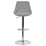 Contemporary Gray Fabric Adjustable Height Barstool with Chrome Base