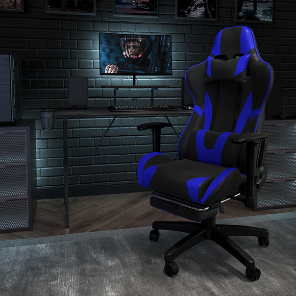 X20 Gaming Chair Racing Office Ergonomic Computer PC Adjustable Swivel Chair with Reclining Back in Blue LeatherSoft by Office Chairs PLUS