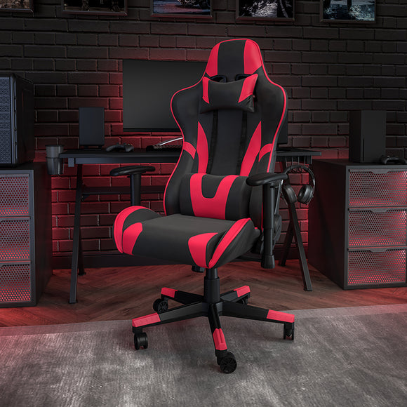 Gaming Chair with Lumbar support and  Fully Reclining Back in Red/Black