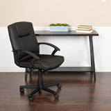 Flash Fundamentals Mid-Back Black LeatherSoft-Padded Task Office Chair with Arms, BIFMA Certified by Office Chairs PLUS