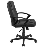 Flash Fundamentals Mid-Back Black LeatherSoft-Padded Task Office Chair with Arms, BIFMA Certified