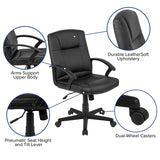 Flash Fundamentals Mid-Back Black LeatherSoft-Padded Task Office Chair with Arms, BIFMA Certified