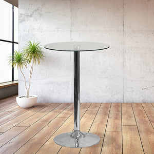 23.75'' Round Glass Table with 41.75''H Chrome Base by Office Chairs PLUS