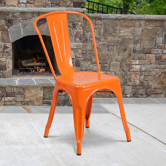 Commercial Grade Orange Metal Indoor-Outdoor Stackable Chair by Office Chairs PLUS